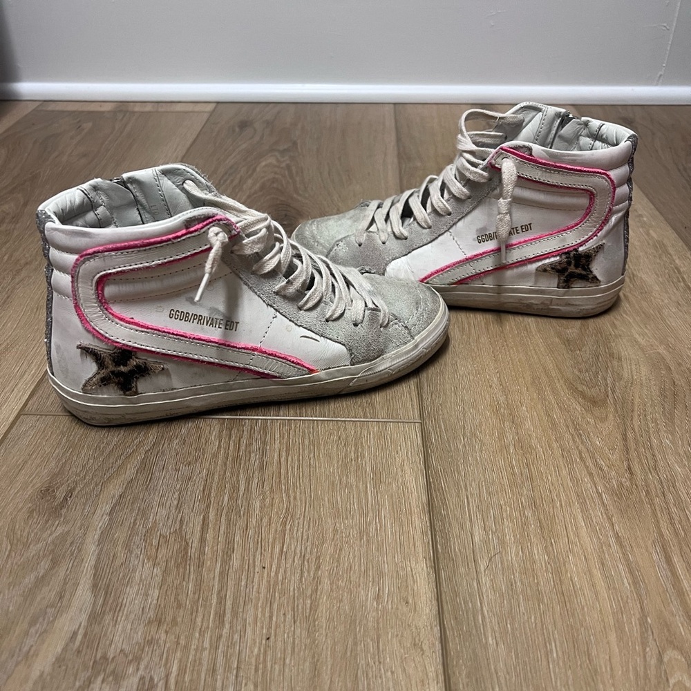 Golden Goose White and Pink Vintage High-Top Sneakers - Picture 5 of 10